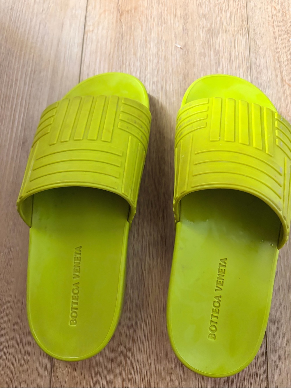Bottega Veneta Neon Lime Green Slide Sandals